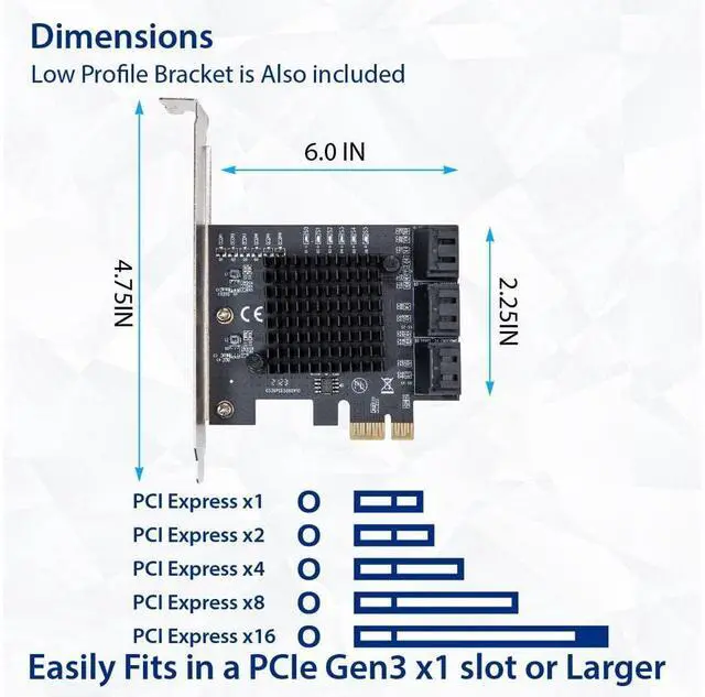 Alt view image 4 of 5 - IO CREST 6 Port SATA III to PCIe 3.0 x1 Non-RAID Expansion Card JMB575 JMB582 Low Profile Bracket (SY-PEX40166)