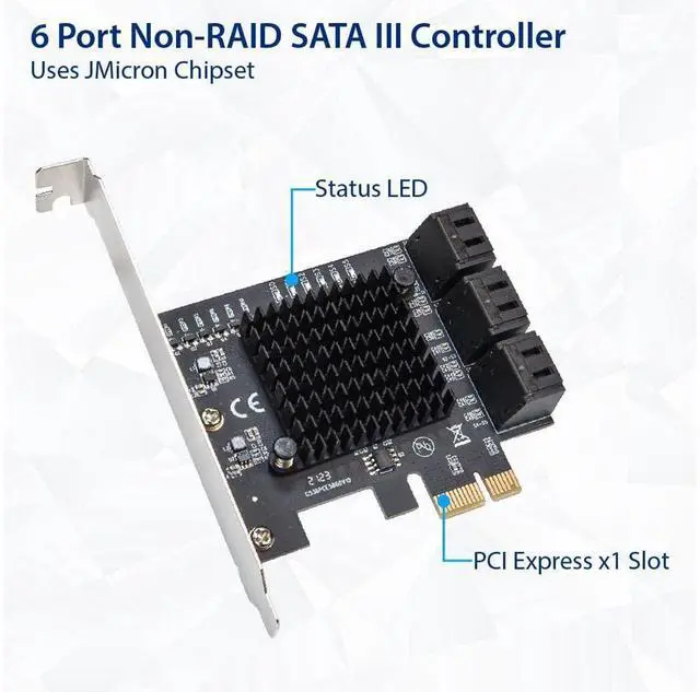Alt view image 5 of 5 - IO CREST 6 Port SATA III to PCIe 3.0 x1 Non-RAID Expansion Card JMB575 JMB582 Low Profile Bracket (SY-PEX40166)