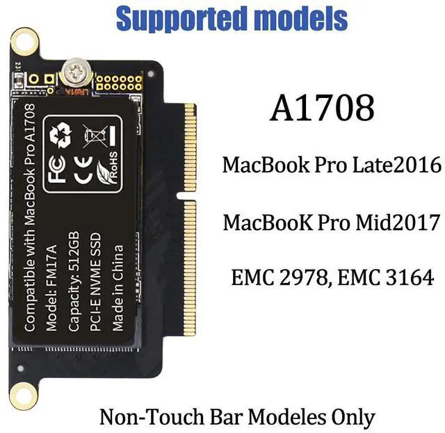Alt view image 2 of 5 - FLEANE FM17A 512GB PCIE 3.0x4 NVME 3D NAND TLC Flash SSD for MacBook Pro Retina A1708 (2016-2017) Included DIY Tools (512GB)