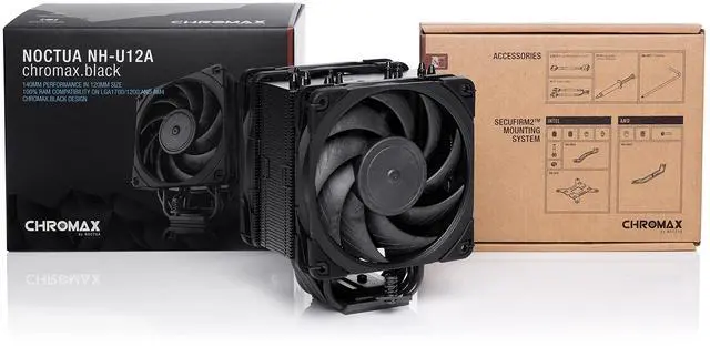 Alt view image 4 of 5 - Noctua NH-U12A chromax.Black, 120mm Single-Tower CPU Cooler (Black)