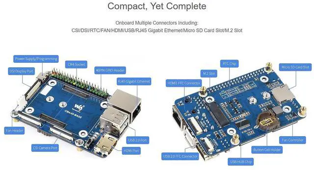 Alt view image 5 of 5 - for Raspberry Pi Compute Module 4 IO Board,Mini Base Board (B) Full Version with Standard CM4 Socket and Color-Coded Raspberry Pi 40PIN GPIO Header Onboard CSI/DSI/FAN/HDMI/USB/RJ45 Connectors
