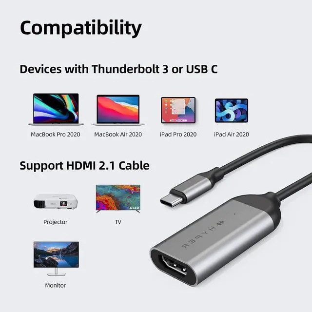Alt view image 4 of 5 - HyperDrive USB C to HDMI Adapter 8K60Hz, 4K144Hz, 2.1 HDR Video Output USB C to HDMI, Slim Design w/Silicone Cover, Compatible w/MacBook Pro/Air, iPad Pro/Air, Mac Mini