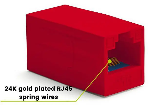 Alt view image 2 of 5 - trueCABLE Cat6A Inline Coupler, Unshielded (UTP), PoE++ (4PPoE), UL Listed, ETL Verified, ANSI/TIA 568-2.D Cat 6A Performance Compliant, Female to Female RJ45 Couplers, Red, 6 Pack