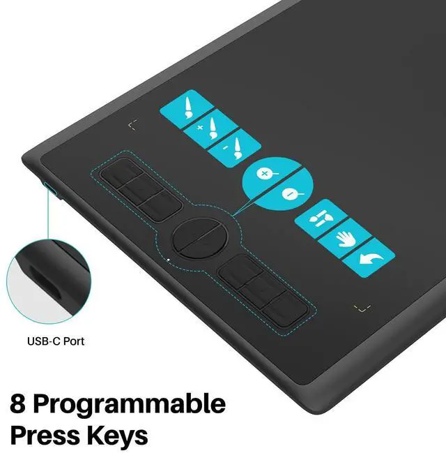 Alt view image 3 of 5 - Drawing Tablet HUION Inspiroy H610X 10x6 inch Large Graphics Tablet with Battery-Free Stylus for Digital Art & Graphic Design, Compatible with Mac, Windows PC, Linux & Android
