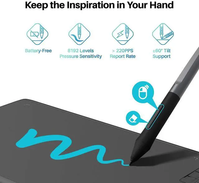 Alt view image 5 of 5 - Drawing Tablet HUION Inspiroy H610X 10x6 inch Large Graphics Tablet with Battery-Free Stylus for Digital Art & Graphic Design, Compatible with Mac, Windows PC, Linux & Android