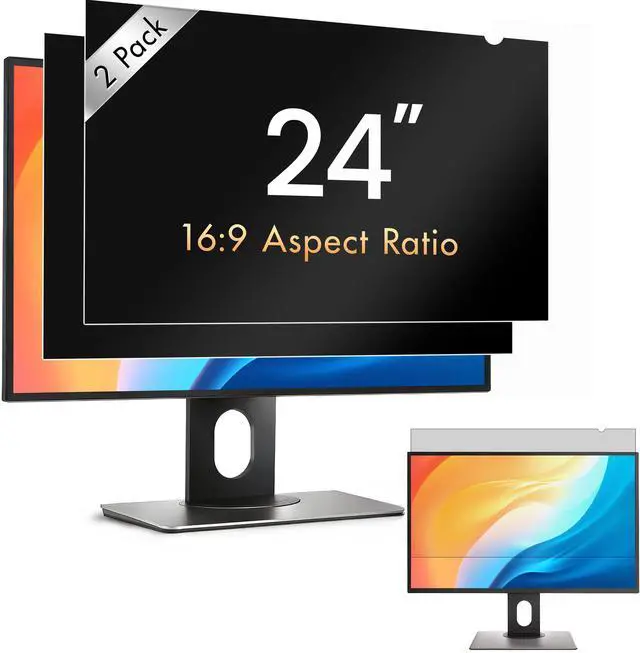 Main image of Privacy IQ 24" Inch 16:9 (2 Pack) Monitor Privacy Screen-Filter for 60 Degree Privacy, Advanced Anti-Glare, UV Light Reduction & Blue Light Filter