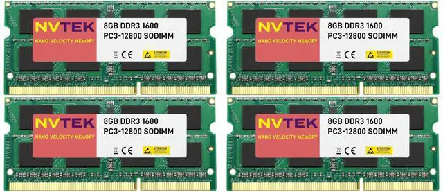 Main image of NVTEK 32GB (4X8GB) DDR3 1600MHZ PC3-12800 SODIMM 2Rx8 1.35V 204-PIN Non-ECC Laptop PC Computer Memory KIT