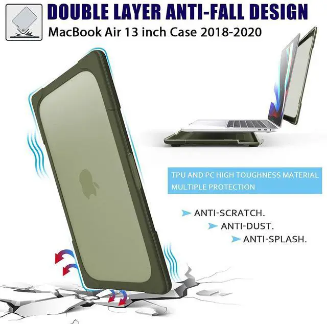 Alt view image 5 of 5 - Mektron for MacBook Pro 13 inch Case 2022 2021 2020 M1 M2 A2338 A2289 A2251, Heavy Duty Slim Hard Shell Dual Layer Protective Cover with Fold Kickstand for MacBook Pro 13 Touch bar, Avocado Green