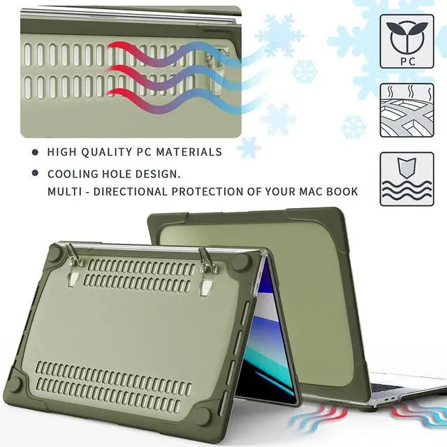 Alt view image 4 of 5 - Mektron for MacBook Pro 13 inch Case 2022 2021 2020 M1 M2 A2338 A2289 A2251, Heavy Duty Slim Hard Shell Dual Layer Protective Cover with Fold Kickstand for MacBook Pro 13 Touch bar, Avocado Green