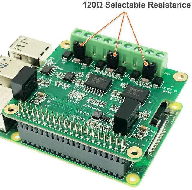 Alt view image 5 of 5 - RS485 CAN HAT for Raspberry Pi Via SPI Onboard 1 x CAN Bus MCP2515 Transceiver 2 x RS485 Bus SC16IS1752, Signal and Power Isolated, ESD Protection Port, Stable Long-Distance Communication Module