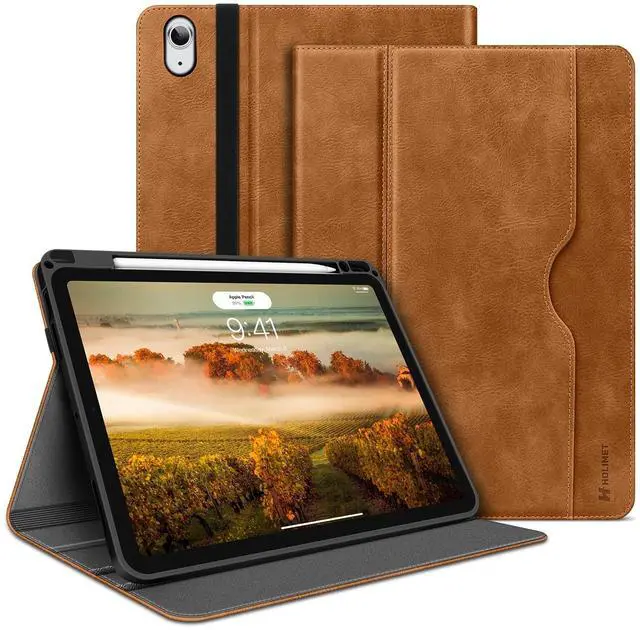 Main image of H HOLIMET iPad Air 11 Inch M3/M2 (2025/2024)/iPad Air 4th/5th Generation 10.9 Inch 2022/2020 with Pencil Holder Soft Back Shockproof Protective Vegan Leather