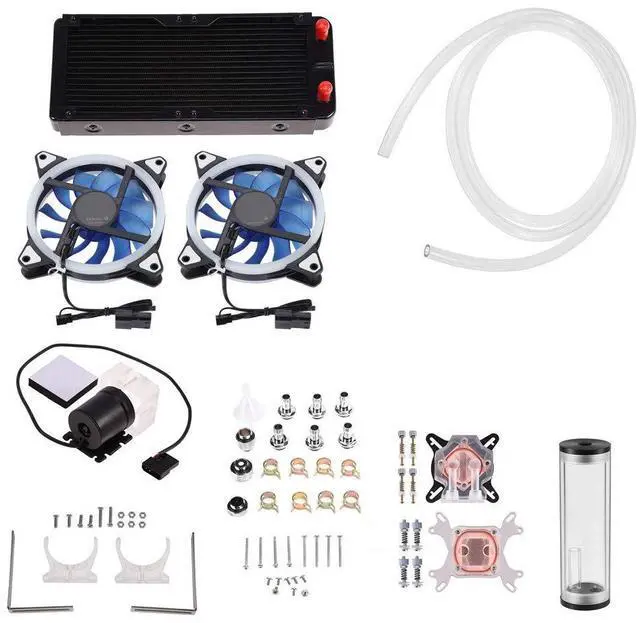 Main image of DIY Water Cooling Kit with CPU/GPU Block, Cylindrical Reservoir, Pump, LED Fan, 240mm Heat Sink Connectors