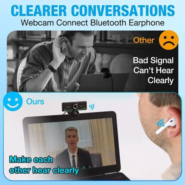 Alt view image 2 of 5 - Gsou 1080P Webcam with Microphone - Bluetooth Audio for Desktop, Streaming & Skype Teams