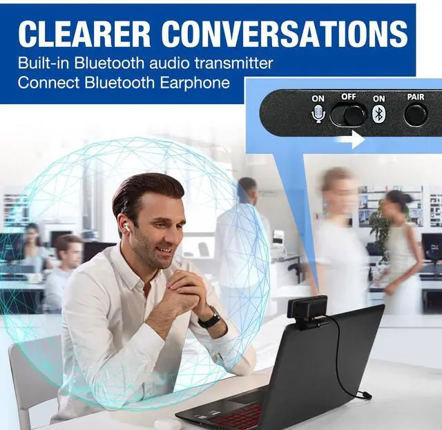 Alt view image 2 of 5 - Gsou Webcam with Headset and Microphone, Webcam with Wireless Headset, 1080P Webcam with Privacy Cover, Plug and Play Web Camera for Desktop Computer Zoom Meetings, Audio Bluetooth only for Headset