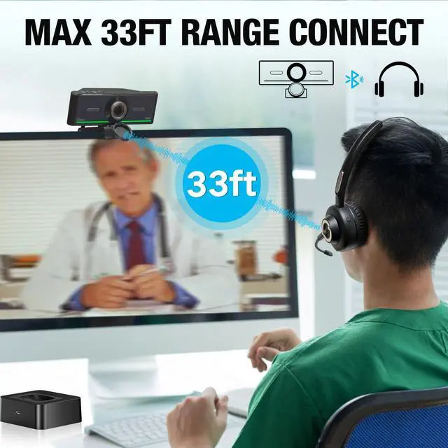 Alt view image 3 of 5 - Gsou Webcam with Headset and Microphone, Webcam with Wireless Headset, 1080P Webcam with Privacy Cover, Plug and Play Web Camera for Desktop Computer Zoom Meetings, Audio Bluetooth only for Headset