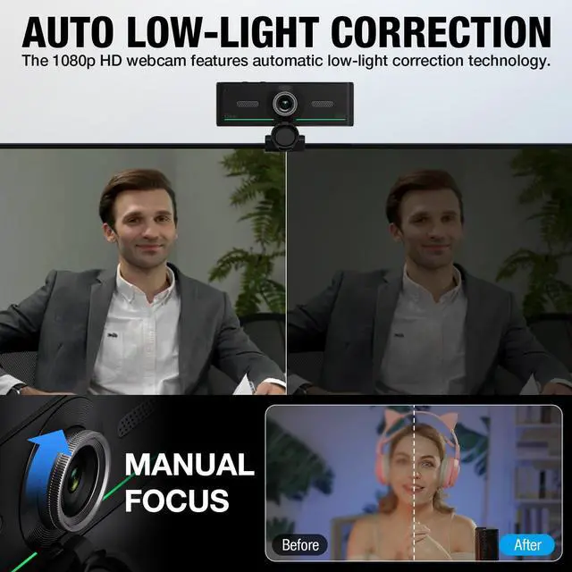 Alt view image 4 of 5 - Gsou Webcam with Headset and Microphone, Webcam with Wireless Headset, 1080P Webcam with Privacy Cover, Plug and Play Web Camera for Desktop Computer Zoom Meetings, Audio Bluetooth only for Headset