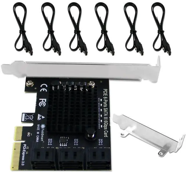 Main image of FebSmart PCIE to 6-Ports 6Gbps Max Speed SATA III Expansion Card for Desktop PCs, Plug and Play on Windows OS MAC OS Linux System, ASMedia ASM1166 None-Raid PCIE SATA III Host Controller (FS-S6-Pro)