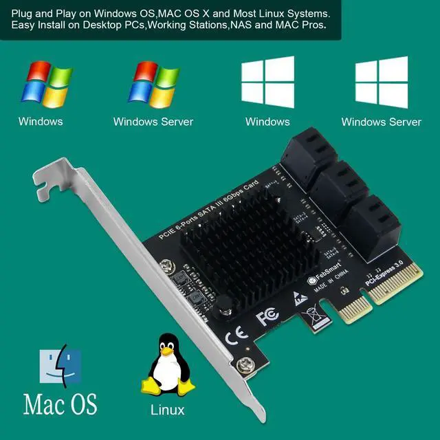 Alt view image 5 of 5 - FebSmart PCIE to 6-Ports 6Gbps Max Speed SATA III Expansion Card for Desktop PCs, Plug and Play on Windows OS MAC OS Linux System, ASMedia ASM1166 None-Raid PCIE SATA III Host Controller (FS-S6-Pro)