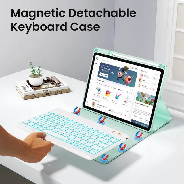 Alt view image 5 of 5 - Keyboard case for ipad Air 11 inch(M2 2024)/10.9 Inch Air 5th 4th Generation & iPad Pro 11 inch (1st/2nd/3rd/4th Gen)-Backlit Detachable Keyboard, Folio Cover with Upper Easily Pencil Holder-(Green)