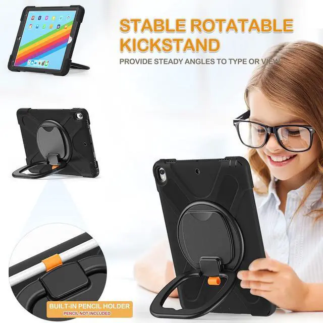 Alt view image 3 of 5 - BRAECN Case for iPad Air 3 10.5 2019, iPad Pro 10.5 Case 2017- Heavy Duty Silicone Cover with Pencil Holder,Rotating Hand Grip,Carrying Shoulder Strap,Stable Kickstand Fit for iPad Air 3rd Gen-Black
