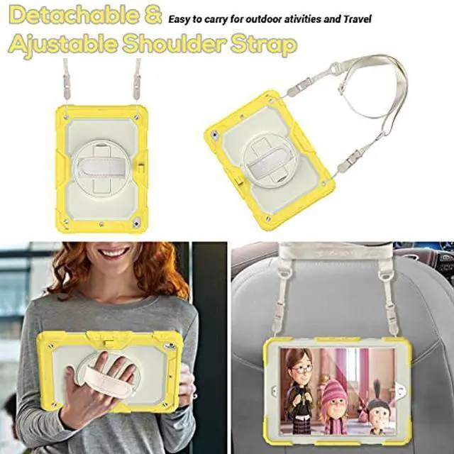 Alt view image 5 of 5 - BLOSOMEET Kids Case for iPad 10.2 9th/8th Generation 2021 2020 with Tempered Glass Screen Protector Pen Holder,Cute Girls Boys iPad 7th Gen Cover Rugged w/Stand Hand Shoulder Strap Yellow