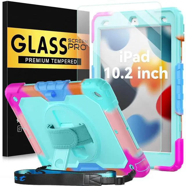 Main image of BLOSOMEET iPad Case for 9th Gen 10.2 inch 2021/2020 for Kids with Tempered Glass Screen Protector | iPad 8th/7th Generation Case Cover 2019 w/Stand Pen Holder & Hand Shoulder Strap |Turquoise