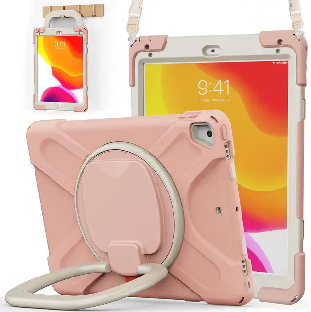 Main image of BATYUE Case for iPad 6th Generation 9.7 inch 2018, iPad 5th Gen 2017, iPad Air 2/ iPad Pro 9.7'',Shockproof Protective Cover with Pencil Holder &Rotating Bracket &Shoulder Strap(Rose Gold)
