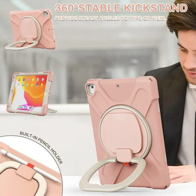 Alt view image 3 of 5 - BATYUE Case for iPad 6th Generation 9.7 inch 2018, iPad 5th Gen 2017, iPad Air 2/ iPad Pro 9.7'',Shockproof Protective Cover with Pencil Holder &Rotating Bracket &Shoulder Strap(Rose Gold)