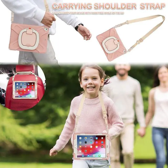 Alt view image 5 of 5 - BATYUE Case for iPad 6th Generation 9.7 inch 2018, iPad 5th Gen 2017, iPad Air 2/ iPad Pro 9.7'',Shockproof Protective Cover with Pencil Holder &Rotating Bracket &Shoulder Strap(Rose Gold)