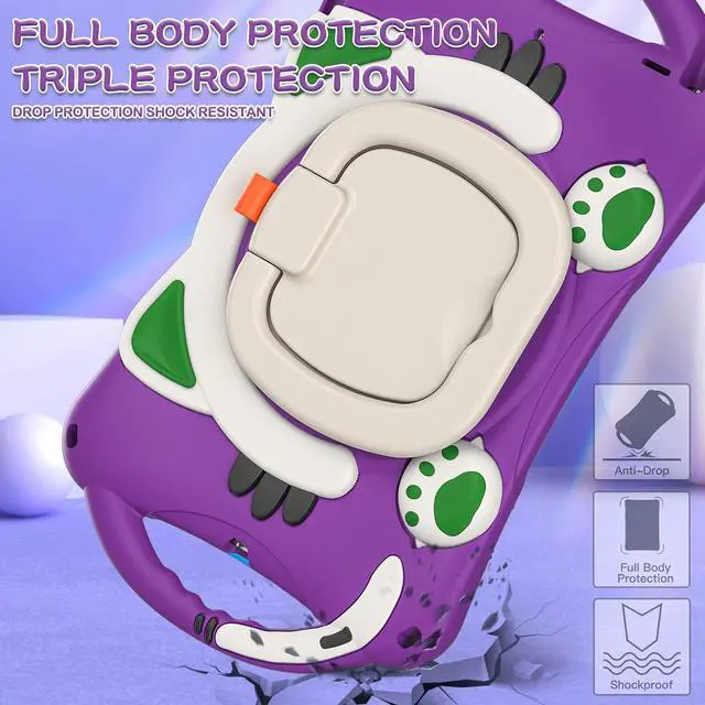 Alt view image 5 of 5 - BATYUE Case for iPad 9th/8th/7th Generation 10.2 inch (2021/2020/2019), with Rotating Stand, Pencil Holder, Carrying Shoulder Strap, Cute Cat Case for Kids (Purple)