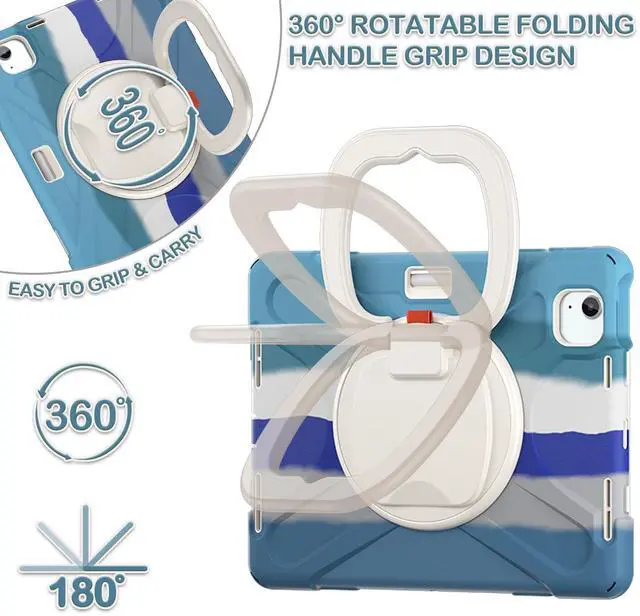 Alt view image 3 of 5 - BATYUE Case for iPad Air 11-inch M3 (2025) / M2 (2024), iPad Air 5th/4th 10.9 inch(2022/2020), iPad Pro 11" 4th/3rd/2nd/1st, Kids Cover with 360° Rotating Stand, Pencil Holder, Carrying Strap, Blue