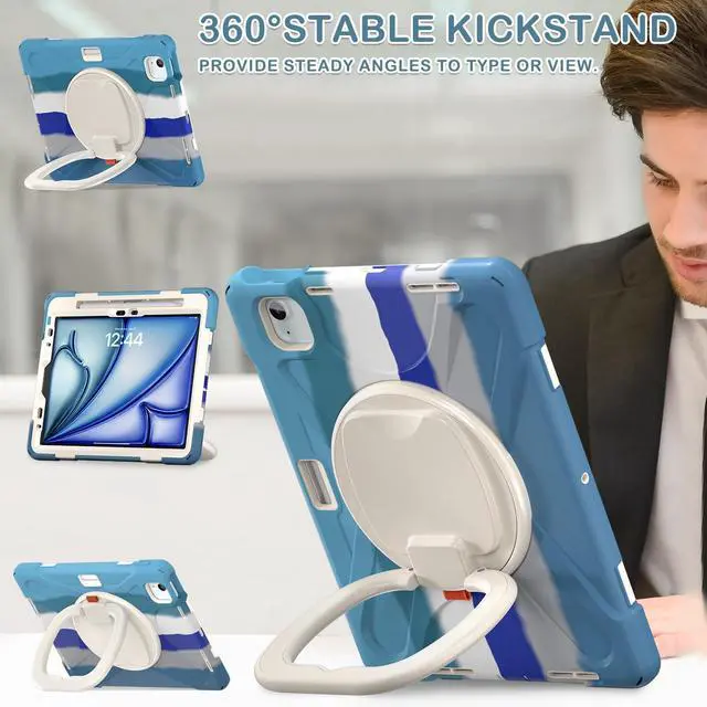 Alt view image 4 of 5 - BATYUE Case for iPad Air 11-inch M3 (2025) / M2 (2024), iPad Air 5th/4th 10.9 inch(2022/2020), iPad Pro 11" 4th/3rd/2nd/1st, Kids Cover with 360° Rotating Stand, Pencil Holder, Carrying Strap, Blue