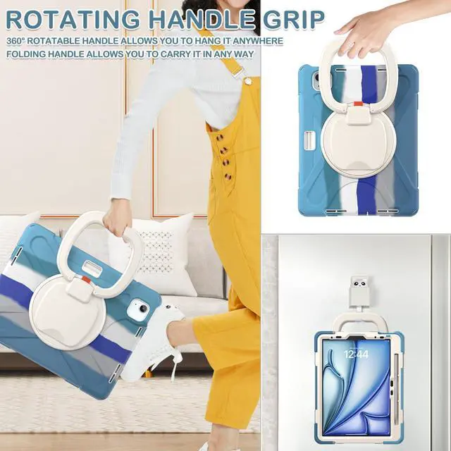 Alt view image 5 of 5 - BATYUE Case for iPad Air 11-inch M3 (2025) / M2 (2024), iPad Air 5th/4th 10.9 inch(2022/2020), iPad Pro 11" 4th/3rd/2nd/1st, Kids Cover with 360° Rotating Stand, Pencil Holder, Carrying Strap, Blue