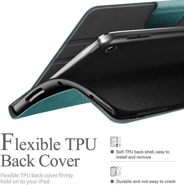 Alt view image 5 of 5 - auaua Case for iPad 6th Generation/5th Generation(9.7-Inch, 2018/2017 Model), iPad Air 1/Air 2/iPad Pro 9.7, with Pencil Holder Auto Sleep/Wake Vegan Leather (Green)