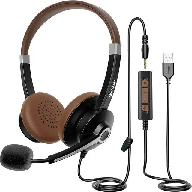 Main image of Arama USB Headset with Microphone Noise Cancelling & in-line Call Controls, Ultra Comfort 3.5mm Wired Headset for Cell Phone, Computer Headset with Mute for PC Laptop Skype Webinar Home Office