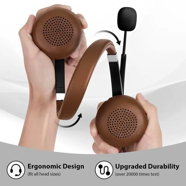 Alt view image 5 of 5 - Arama USB Headset with Microphone Noise Cancelling & in-line Call Controls, Ultra Comfort 3.5mm Wired Headset for Cell Phone, Computer Headset with Mute for PC Laptop Skype Webinar Home Office