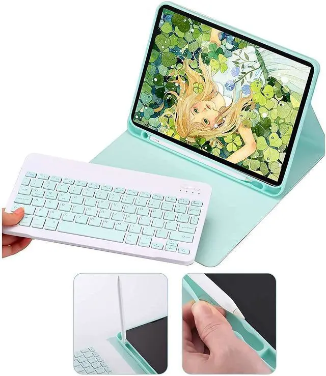 Alt view image 3 of 5 - AnMengXinLing Keyboard Case for iPad Air 13 Inch (M3 2025/M2 2024)/Pro 12.9 6th/5th/4th Generation with Mouse Pencil Holder, Magnetically Detachable Keyboard Mouse, Teal