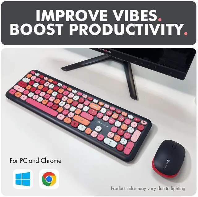 Alt view image 2 of 5 - X9 Cute Wireless Keyboard and Mouse Combo - 2.4G Colorful Keyboard and Mouse Wireless with Retro Multi-Colored Typewriter, Keycaps for Windows Computer Keyboard, Laptop - Black