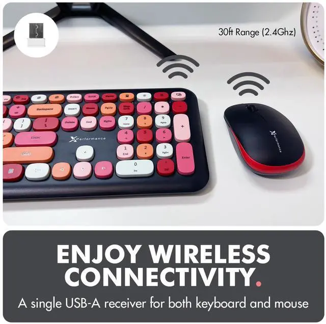 Alt view image 3 of 5 - X9 Cute Wireless Keyboard and Mouse Combo - 2.4G Colorful Keyboard and Mouse Wireless with Retro Multi-Colored Typewriter, Keycaps for Windows Computer Keyboard, Laptop - Black