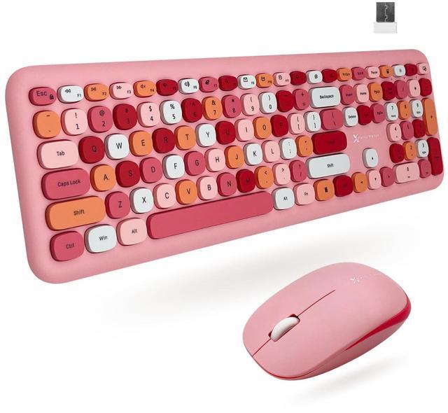 Main image of X9 Pink Cute Wireless Keyboard and Mouse Combo - 2.4G Retro Typewriter-Style with Aesthetic Bubble Keys - Colorful Hot Pink Keyboard and Mouse Wireless Combo for PC, Laptop, Windows & Chrome