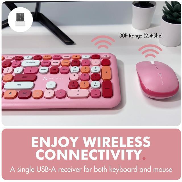 Alt view image 3 of 5 - X9 Pink Cute Wireless Keyboard and Mouse Combo - 2.4G Retro Typewriter-Style with Aesthetic Bubble Keys - Colorful Hot Pink Keyboard and Mouse Wireless Combo for PC, Laptop, Windows & Chrome