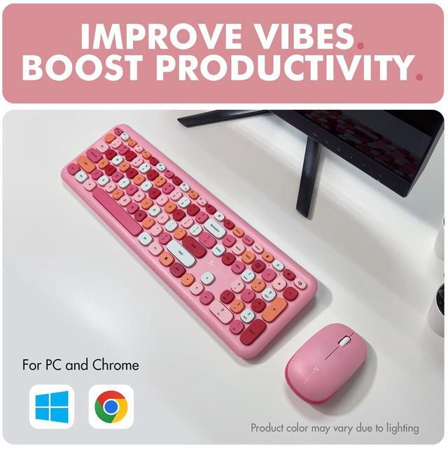 Alt view image 2 of 5 - X9 Pink Cute Wireless Keyboard and Mouse Combo - 2.4G Retro Typewriter-Style with Aesthetic Bubble Keys - Colorful Hot Pink Keyboard and Mouse Wireless Combo for PC, Laptop, Windows & Chrome
