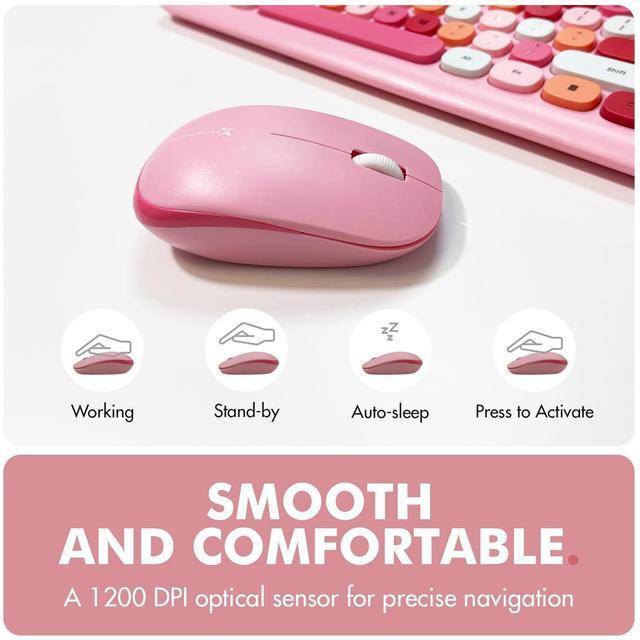 Alt view image 4 of 5 - X9 Pink Cute Wireless Keyboard and Mouse Combo - 2.4G Retro Typewriter-Style with Aesthetic Bubble Keys - Colorful Hot Pink Keyboard and Mouse Wireless Combo for PC, Laptop, Windows & Chrome