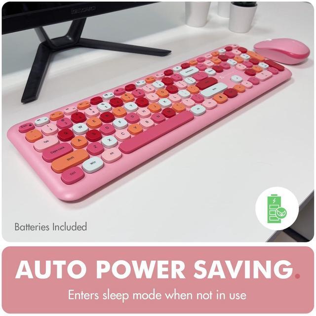 Alt view image 5 of 5 - X9 Pink Cute Wireless Keyboard and Mouse Combo - 2.4G Retro Typewriter-Style with Aesthetic Bubble Keys - Colorful Hot Pink Keyboard and Mouse Wireless Combo for PC, Laptop, Windows & Chrome