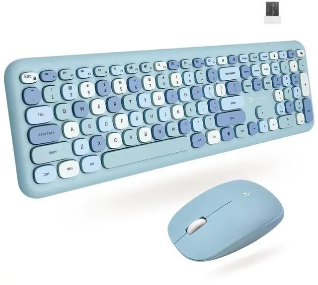 Main image of X9 Cute Keyboard and Mouse Combo - Transform Your Space with a Colorful Blue Wireless Keyboard and Mouse Retro Set (110 Keys and 18 Shortcuts) - Aesthetic Keyboard for PC Computer, Laptop