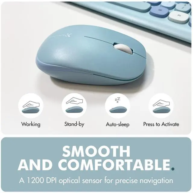 Alt view image 4 of 5 - X9 Cute Keyboard and Mouse Combo - Transform Your Space with a Colorful Blue Wireless Keyboard and Mouse Retro Set (110 Keys and 18 Shortcuts) - Aesthetic Keyboard for PC Computer, Laptop
