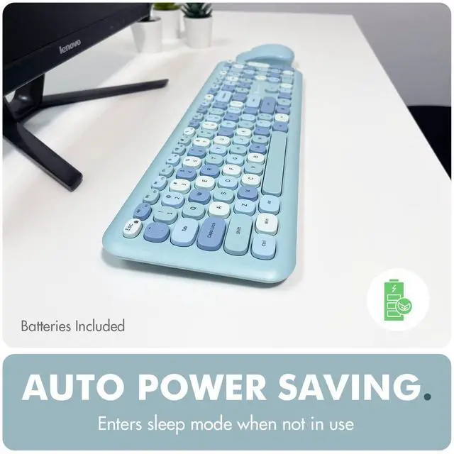Alt view image 5 of 5 - X9 Cute Keyboard and Mouse Combo - Transform Your Space with a Colorful Blue Wireless Keyboard and Mouse Retro Set (110 Keys and 18 Shortcuts) - Aesthetic Keyboard for PC Computer, Laptop