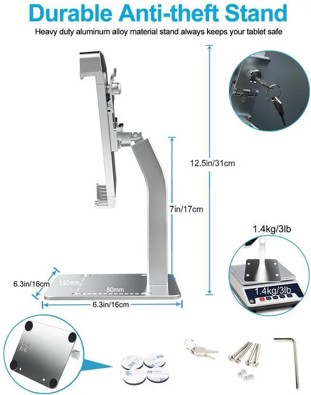 Alt view image 4 of 5 - woleyi Anti-Theft Desktop Tablet Kiosk Stand Holder, Heavy Duty Countertop Tablet POS Display Mount with Security Lock and Key, Compatible iPad Pro/Air/Mini, Galaxy Tabs, Surface, More 7-11" Tablets
