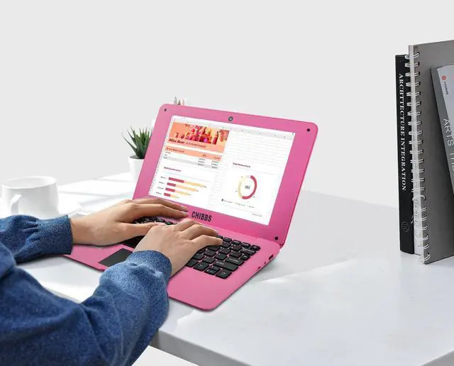 Alt view image 2 of 5 - CHIBBS 10.1" Inch Kids Laptop Computer, Netbook Powered by Android 12.0, Quad Core Processor, 2gb Ram + 64gb ROM, Camera, 2* USB, Bluetooth, Wi-Fi- Pink