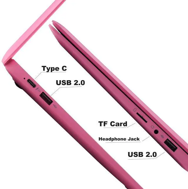 Alt view image 4 of 5 - CHIBBS 10.1" Inch Kids Laptop Computer, Netbook Powered by Android 12.0, Quad Core Processor, 2gb Ram + 64gb ROM, Camera, 2* USB, Bluetooth, Wi-Fi- Pink